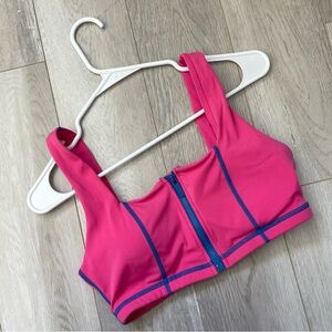 BuffBunny Pink Sports Bra with Blue Trim